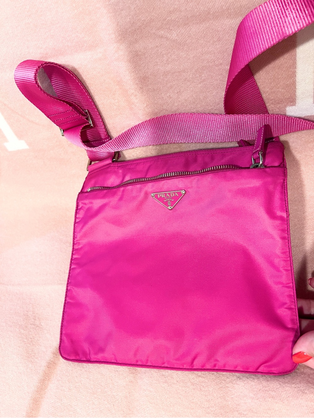 PRADA⭐️Authentic! Hot Pink Nylon Crossbody or shoulder Bag! - Picture 9 of 13